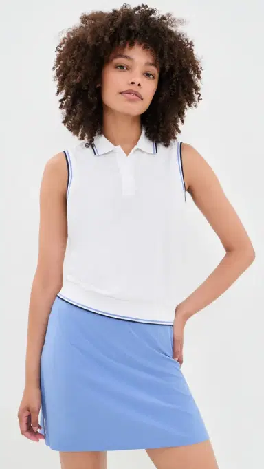 RLX Ralph Lauren Tour Pique Polo Top Ceramic White/Blue Mist/Ref Navy XS | Thumbnail 2