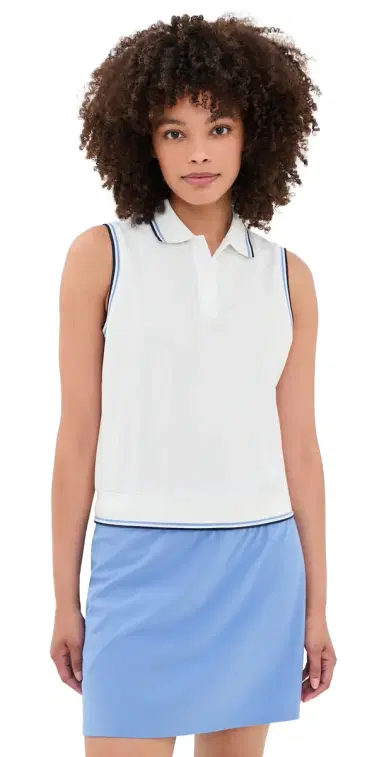 RLX Ralph Lauren Tour Pique Polo Top Ceramic White/Blue Mist/Ref Navy XS | Thumbnail 1
