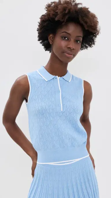 Greyson Pointelle Polo Top WOF BUE - 476 | Thumbnail 2 Greyson Pointelle Polo Top WOF BUE - 476 | Thumbnail 2