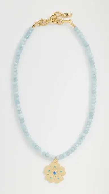 Logan Tay Blue Beaded Gold Flower Necklace | Thumbnail 2