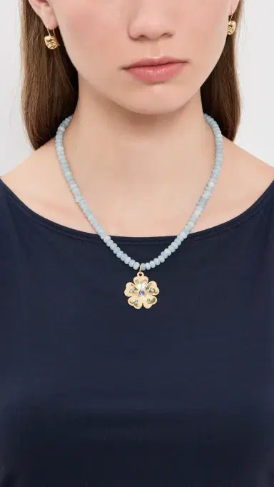 Logan Tay Blue Beaded Gold Flower Necklace | Thumbnail 3