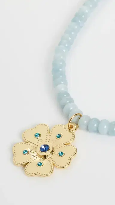 Logan Tay Blue Beaded Gold Flower Necklace | Thumbnail 4