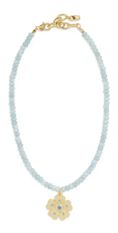 Logan Tay Blue Beaded Gold Flower Necklace | Thumbnail 1