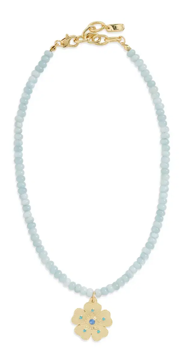 Logan Tay Blue Beaded Gold Flower Necklace Blue One Size