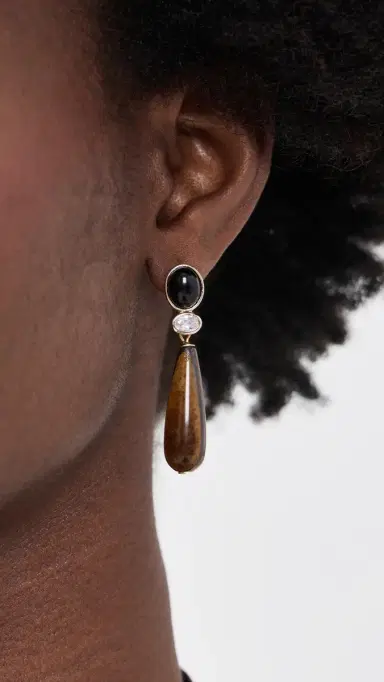 Shashi Onyx and Tiger Eye Gemstone Earrings | Thumbnail 3