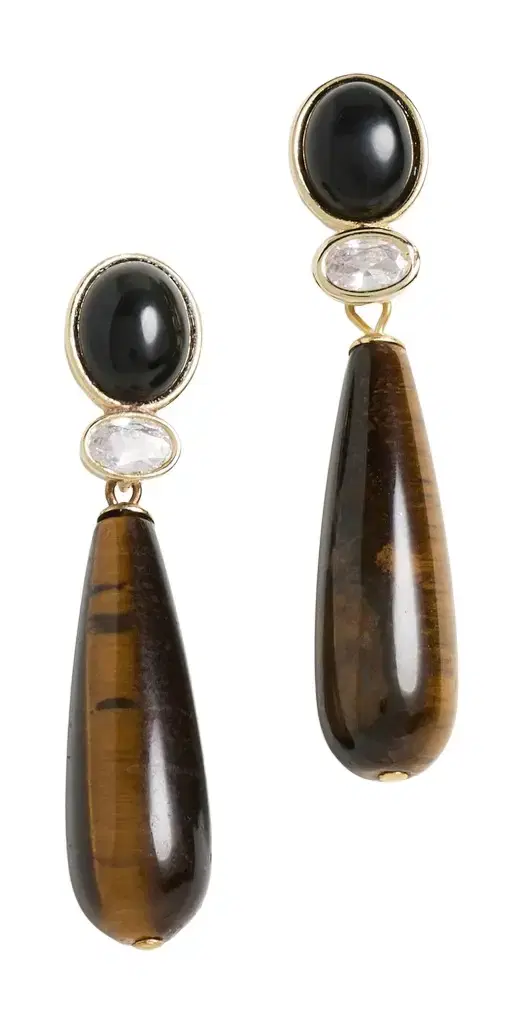 Shashi Onyx and Tiger Eye Gemstone Earrings