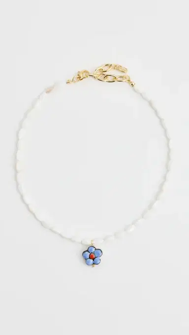 Logan Tay White Beaded Purple Flower Necklace White One Size | Thumbnail 2