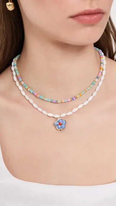 Logan Tay White Beaded Purple Flower Necklace White One Size | Thumbnail 3