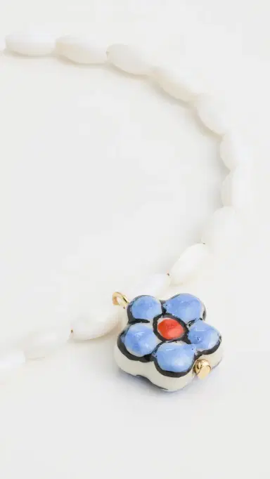 Logan Tay White Beaded Purple Flower Necklace White One Size | Thumbnail 4