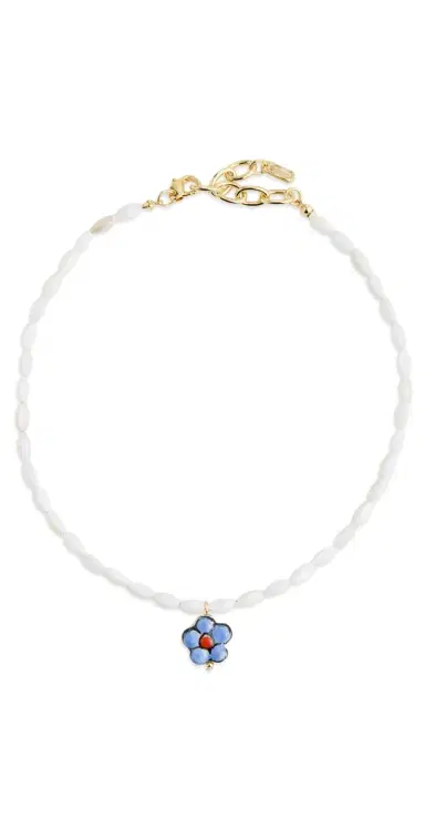 Logan Tay White Beaded Purple Flower Necklace White One Size | Thumbnail 1