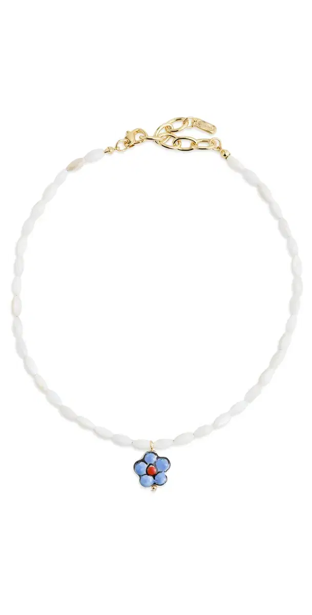 White Beaded Purple Flower Necklace White One Size