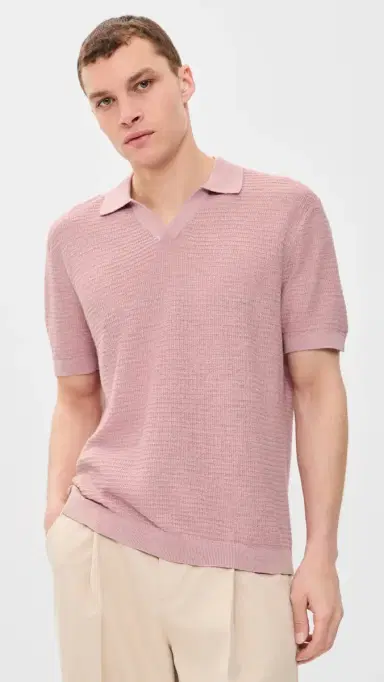 Theory Brenan Polo In Pacific Linen Chalk Pink L | Thumbnail 2 Theory Brenan Polo In Pacific Linen Chalk Pink L | Thumbnail 2
