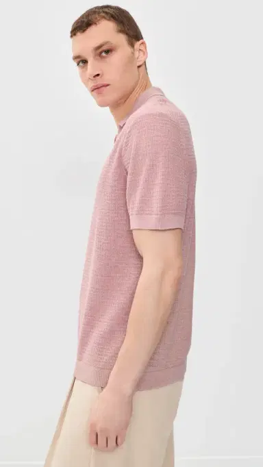 Theory Brenan Polo In Pacific Linen Chalk Pink L | Thumbnail 4 Theory Brenan Polo In Pacific Linen Chalk Pink L | Thumbnail 4