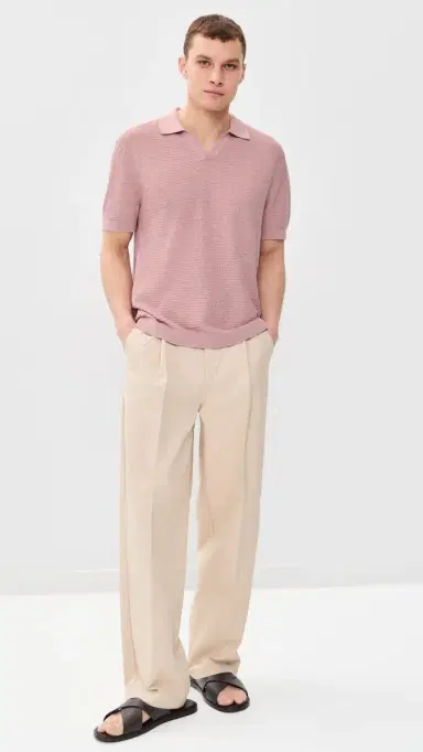 Theory Brenan Polo In Pacific Linen Chalk Pink L | Thumbnail 5 Theory Brenan Polo In Pacific Linen Chalk Pink L | Thumbnail 5