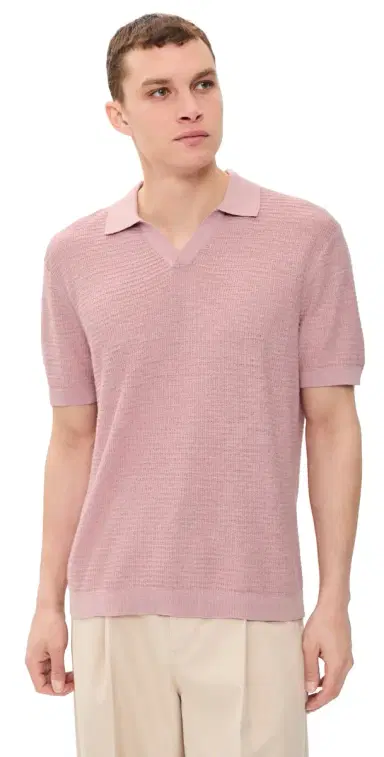 Theory Brenan Polo In Pacific Linen Chalk Pink L | Thumbnail 1 Theory Brenan Polo In Pacific Linen Chalk Pink L | Thumbnail 1