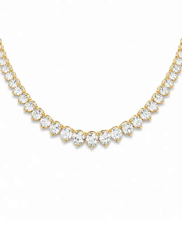 Wish Fine Jewelry 24.80ct Diamond 14K Gold Graduated Tennis Necklace