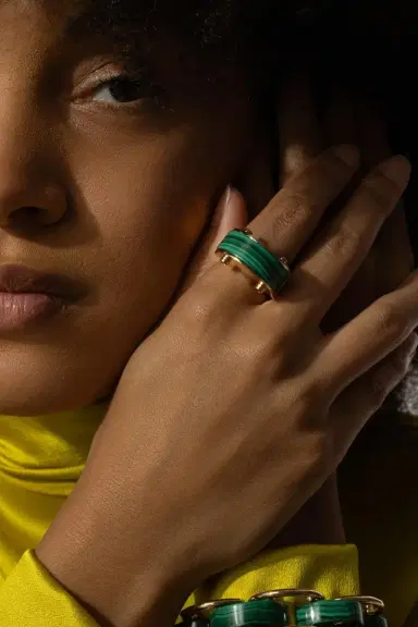 ALETTO BROTHERS Malachite Diamond Luna Curve Ring | Thumbnail 2