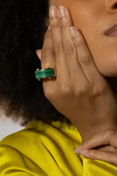 ALETTO BROTHERS Malachite Diamond Luna Curve Ring | Thumbnail 3