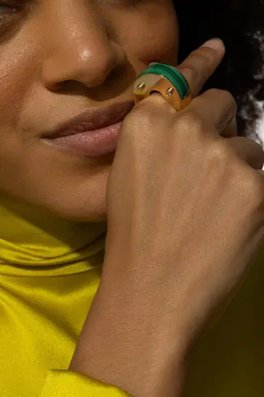 ALETTO BROTHERS Malachite Diamond Luna Curve Ring | Thumbnail 4