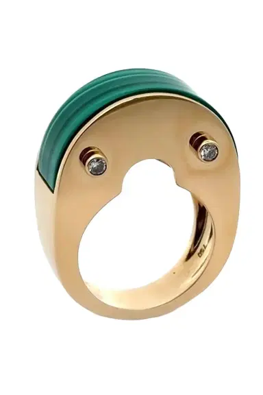 ALETTO BROTHERS Malachite Diamond Luna Curve Ring | Thumbnail 1