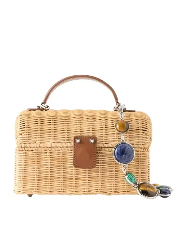 Judith Leiber Couture Isla Basket Leather-trimmed Raffia Clutch