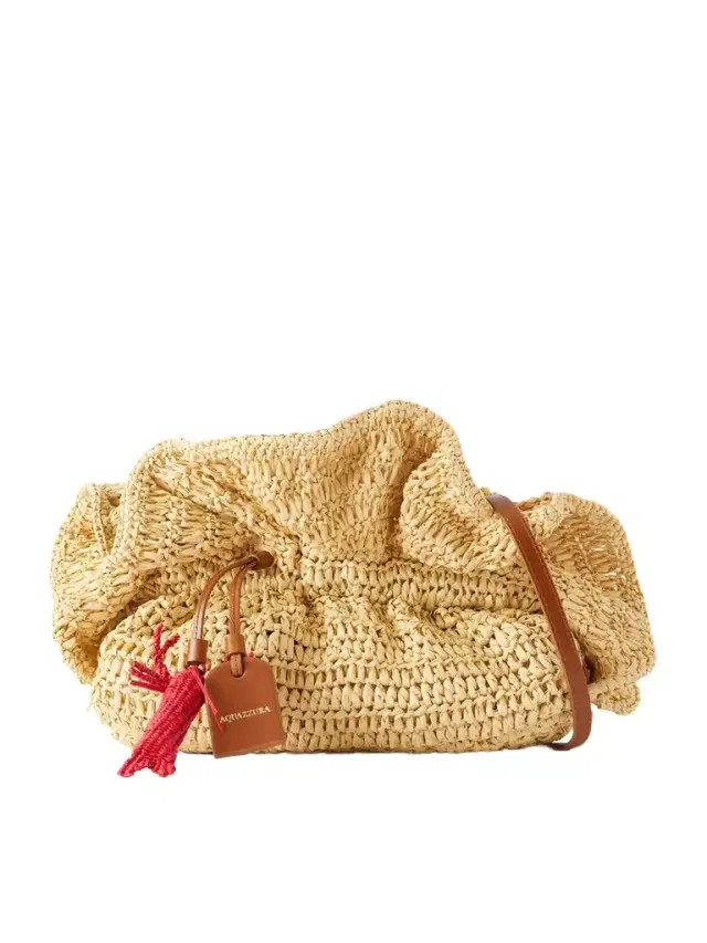 Aquazzura Paradise Mini Leather-trimmed Raffia Bag