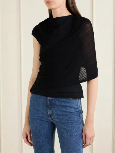 Balmain Draped Ribbed Jersey Blouse | Thumbnail 3 Balmain Draped Ribbed Jersey Blouse | Thumbnail 3