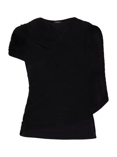 Balmain Draped Ribbed Jersey Blouse | Thumbnail 1 Balmain Draped Ribbed Jersey Blouse | Thumbnail 1