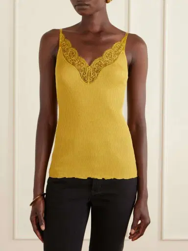 Saint Laurent Lace-trimmed Ribbed Silk-jersey Tank | Thumbnail 3 Saint Laurent Lace-trimmed Ribbed Silk-jersey Tank | Thumbnail 3