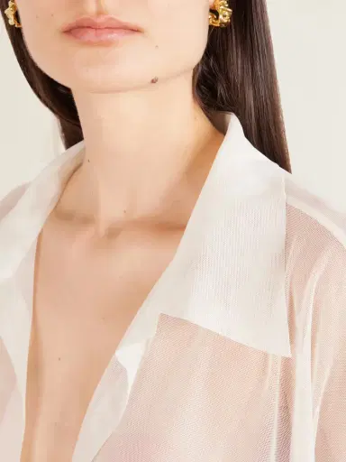 Norma Kamali Oversized Boyfriend Mesh Bodysuit | Thumbnail 4 Norma Kamali Oversized Boyfriend Mesh Bodysuit | Thumbnail 4