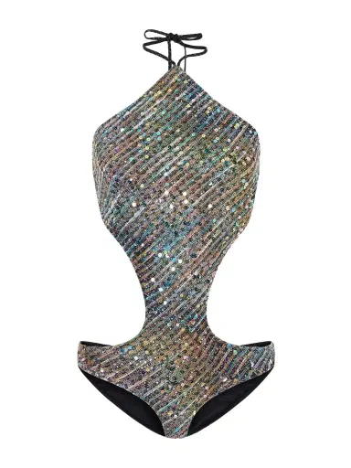 Missoni Cut-out Sequin-embellished Striped Metallic Cotton-blend Halterneck Swimsuit | Thumbnail 1