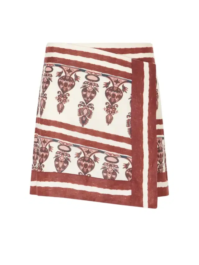 Johanna Ortiz Printed Linen Mini Wrap Skirt