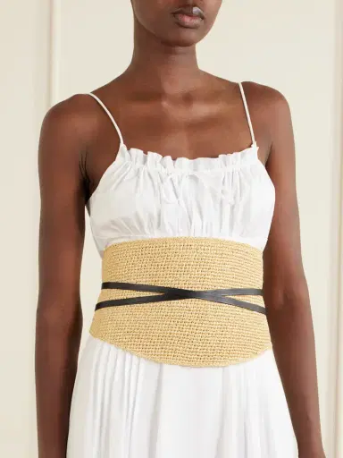 Déhanche Undone Leather-trimmed Raffia Belt | Thumbnail 2