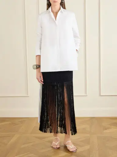Alaïa Ribbed Fringed Jersey Midi Skirt | Thumbnail 2 Alaïa Ribbed Fringed Jersey Midi Skirt | Thumbnail 2