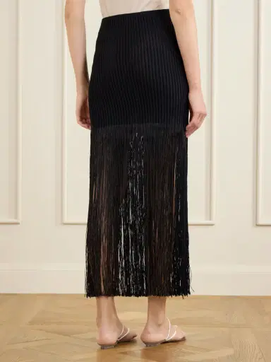 Alaïa Ribbed Fringed Jersey Midi Skirt | Thumbnail 3 Alaïa Ribbed Fringed Jersey Midi Skirt | Thumbnail 3