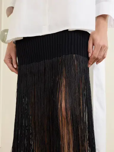 Alaïa Ribbed Fringed Jersey Midi Skirt | Thumbnail 4 Alaïa Ribbed Fringed Jersey Midi Skirt | Thumbnail 4