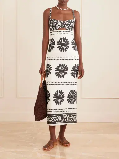 Cala de la Cruz Nara Cutout Printed Linen Midi Dress | Thumbnail 2 Cala de la Cruz Nara Cutout Printed Linen Midi Dress | Thumbnail 2