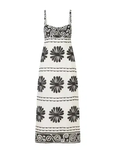 Cala de la Cruz Nara Cutout Printed Linen Midi Dress | Thumbnail 1 Cala de la Cruz Nara Cutout Printed Linen Midi Dress | Thumbnail 1