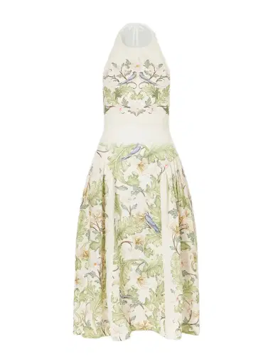 Agua by Agua Bendita Balsa Anhelo Embellished Printed Halterneck Linen Maxi Dress | Thumbnail 1 Agua by Agua Bendita Balsa Anhelo Embellished Printed Halterneck Linen Maxi Dress | Thumbnail 1