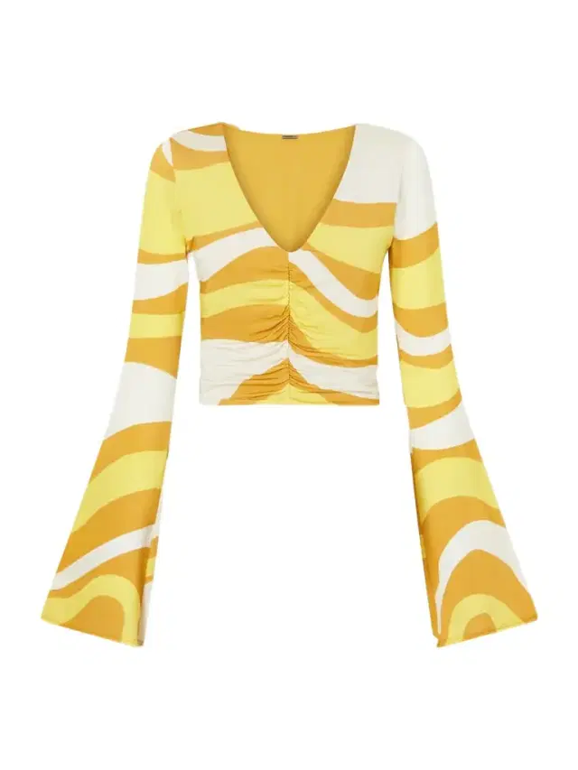Cala de la Cruz Aelin Ruched Printed Jersey Top
