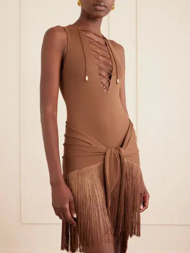 Taller Marmo Sahara Tie-detailed Stretch-jersey One-piece | Thumbnail 4