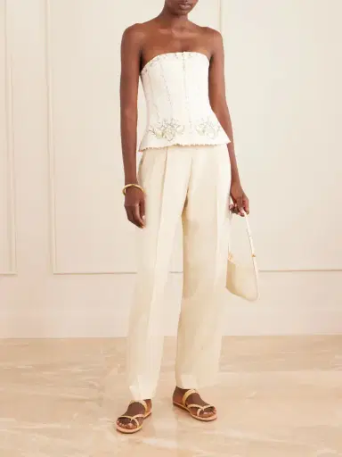 Agua by Agua Bendita Tota Anhelo Embellished Floral-printed Linen Bustier Top | Thumbnail 2 Agua by Agua Bendita Tota Anhelo Embellished Floral-printed Linen Bustier Top | Thumbnail 2