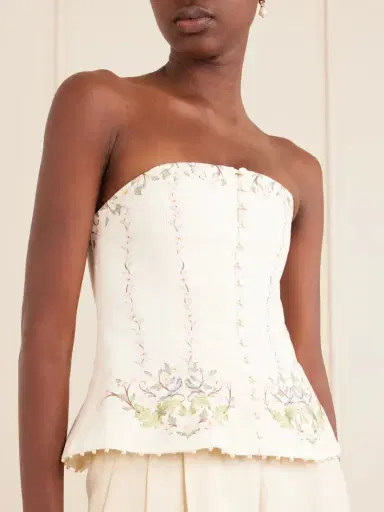 Agua by Agua Bendita Tota Anhelo Embellished Floral-printed Linen Bustier Top | Thumbnail 4 Agua by Agua Bendita Tota Anhelo Embellished Floral-printed Linen Bustier Top | Thumbnail 4