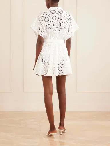 Norma Kamali Belted Broderie Anglaise Cotton Mini Dress | Thumbnail 3