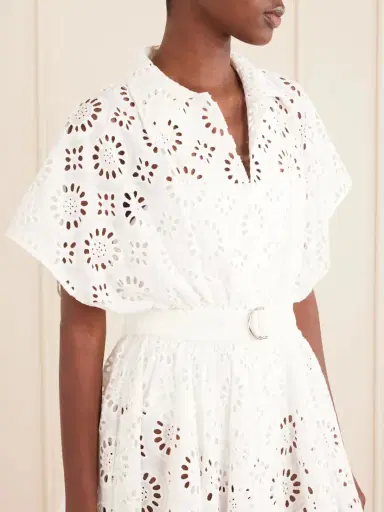 Norma Kamali Belted Broderie Anglaise Cotton Mini Dress | Thumbnail 4