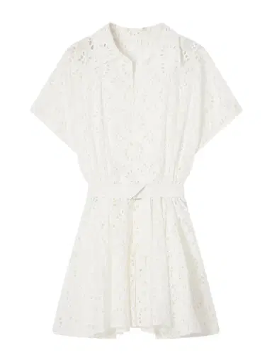 Norma Kamali Belted Broderie Anglaise Cotton Mini Dress | Thumbnail 1
