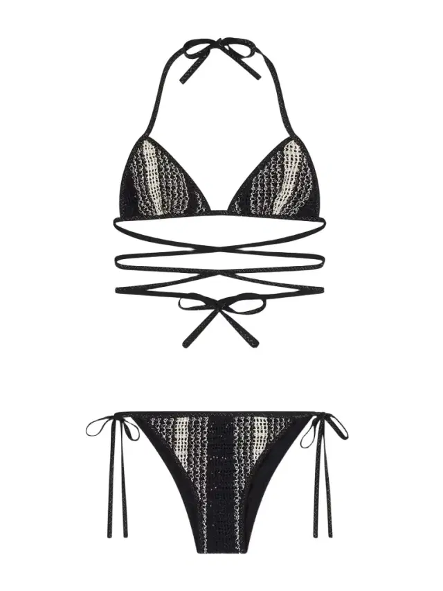 Mare Sequin-embellished Striped Metallic Crochet-knit Triangle Bikini