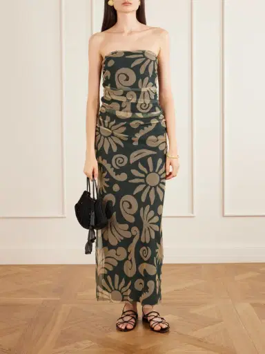 Cala de la Cruz Daphne Ruched Printed Mesh Midi Dress | Thumbnail 2 Cala de la Cruz Daphne Ruched Printed Mesh Midi Dress | Thumbnail 2