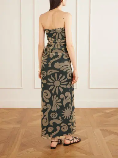 Cala de la Cruz Daphne Ruched Printed Mesh Midi Dress | Thumbnail 3 Cala de la Cruz Daphne Ruched Printed Mesh Midi Dress | Thumbnail 3