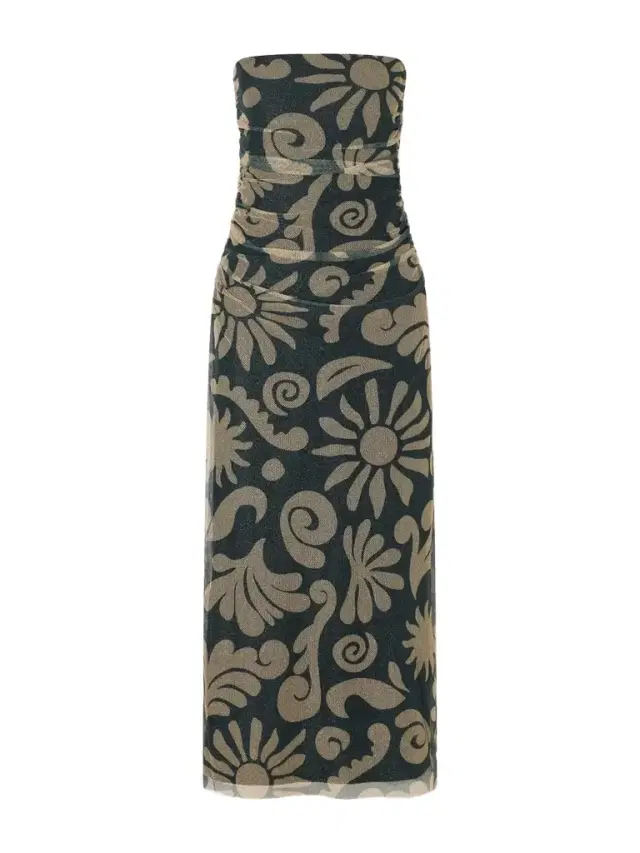 Cala de la Cruz Daphne Ruched Printed Mesh Midi Dress